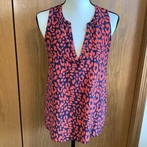 Joie Navy & Orange Cheetah Print Silk Top Sz-S